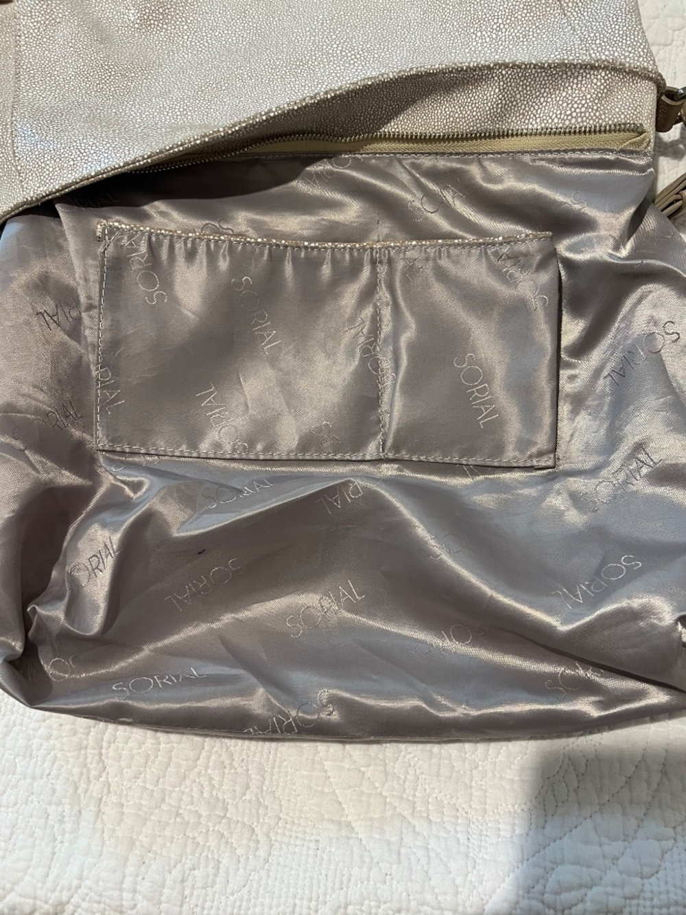 Sorial Lexi metallic taupe stingray-embossed leather hobo bag - Picture 4 of 14